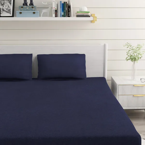 Navy_Blue_Cotton_Microfiber_Double_Bedsheet_With_Pillow_Covers