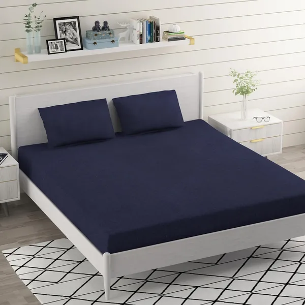 Navy_Blue_Cotton_Microfiber_Double_Bedsheet_With_Pillow_Covers