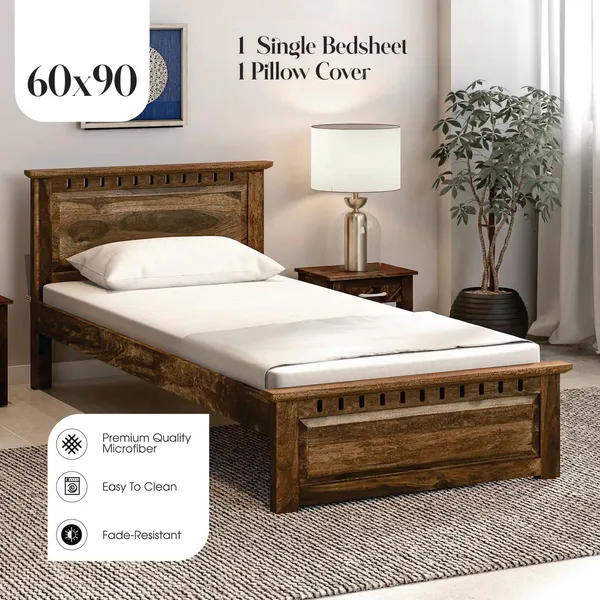 White_Microfiber_Single_Bed_Sheet_With_Pillow_Cover