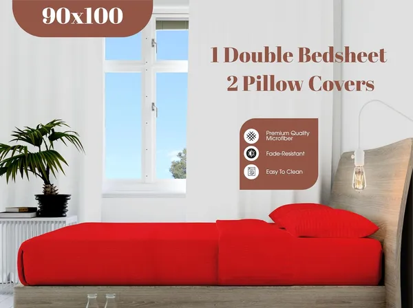 Red_Microfiber_Double_Bed_Sheet_With_Pillow_Covers