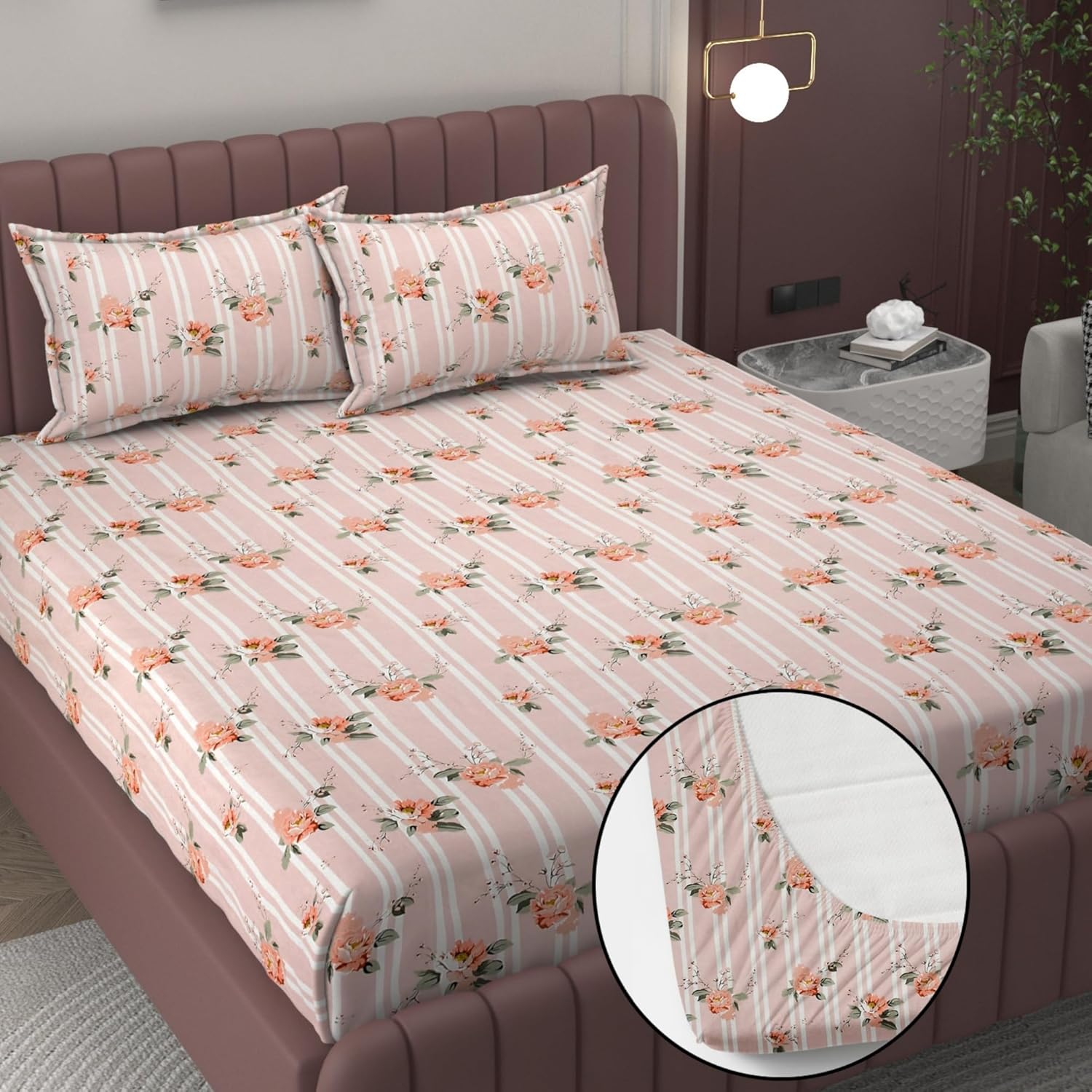 Multicolor_Microfiber_Fitted_Bedsheet_With_Pillow_Covers