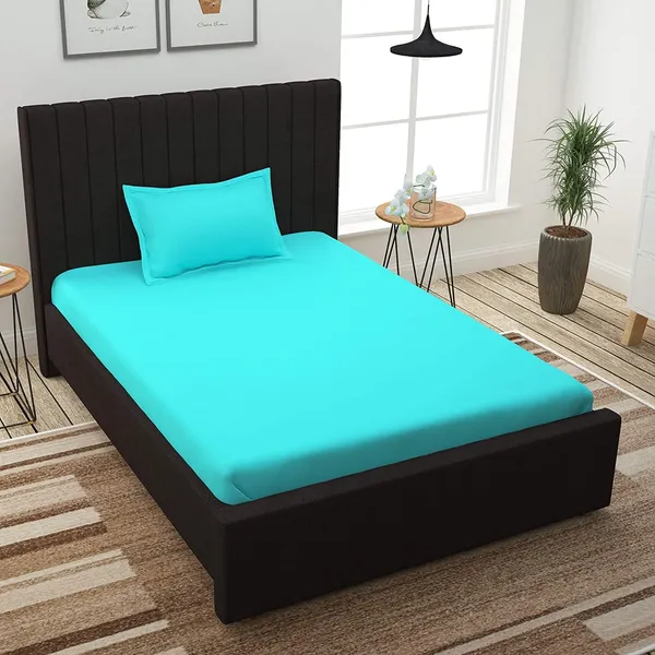 Cyan_Blue_Cotton_Single_Bedsheet_With_Pillow_Cover