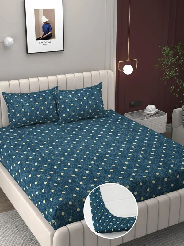 Multicolor_Cotton_Elastic_Bedsheet_With_Pillow_Covers