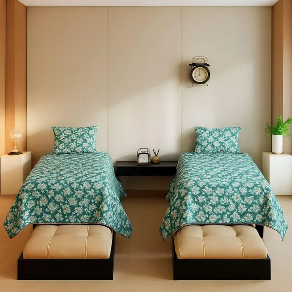 Multicolor_Teal_Microfiber_Single_Bedsheet_With_Pillow_Cover