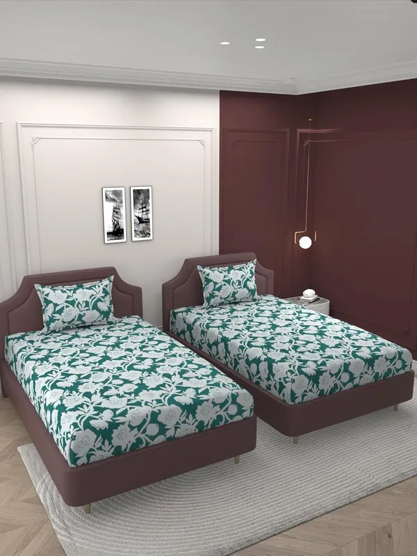 Multicolor_Teal_Microfiber_Single_Bedsheet_With_Pillow_Cover