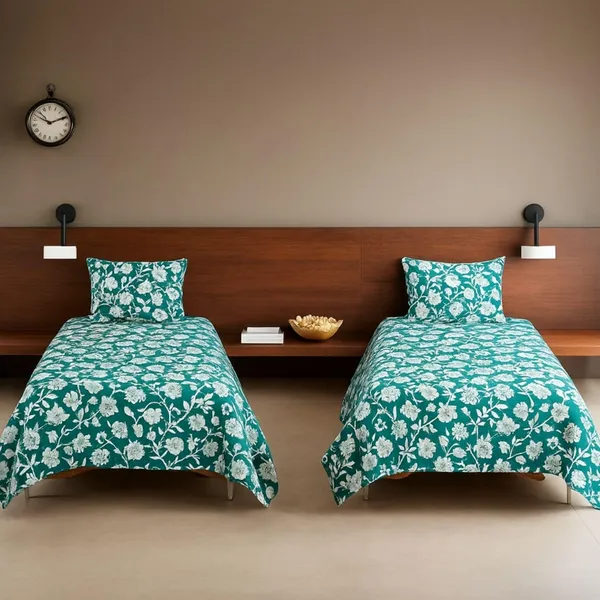 Multicolor_Teal_Microfiber_Single_Bedsheet_With_Pillow_Cover
