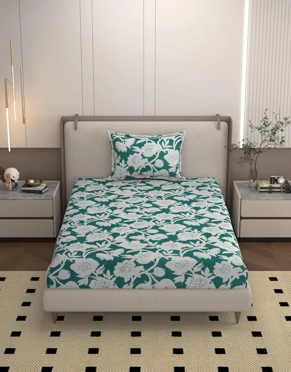 Multicolor_Teal_Microfiber_Bedsheet_With_Pillow_Cover_For_Single_Bed