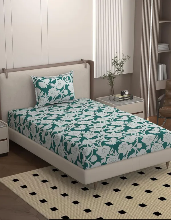 Multicolor_Teal_Microfiber_Bedsheet_With_Pillow_Cover_For_Single_Bed