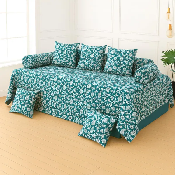Teal_Microfiber_Diwan_Set_With_Bedsheet_Bolster_Covers_And_Cushion_Covers