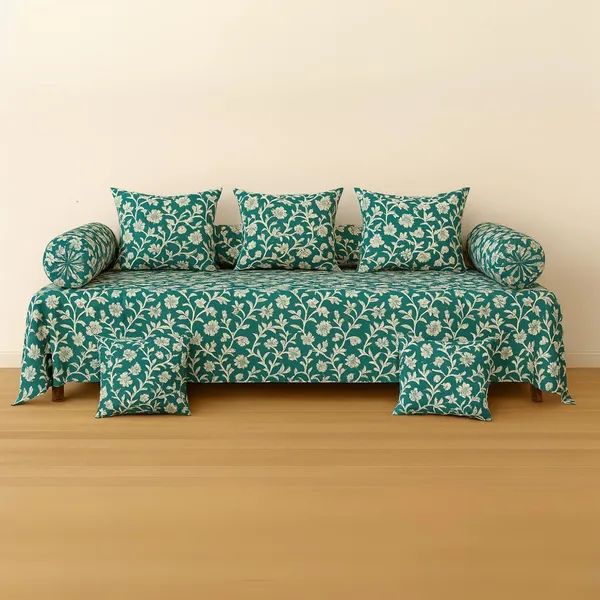 Teal_Microfiber_Diwan_Set_With_Bedsheet_Bolster_Covers_And_Cushion_Covers
