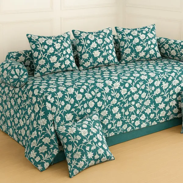 Teal_Microfiber_Diwan_Set_With_Bedsheet_Bolster_Covers_And_Cushion_Covers