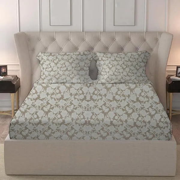 Cream_Microfiber_Fitted_Bedsheet_With_Pillow_Covers_Set