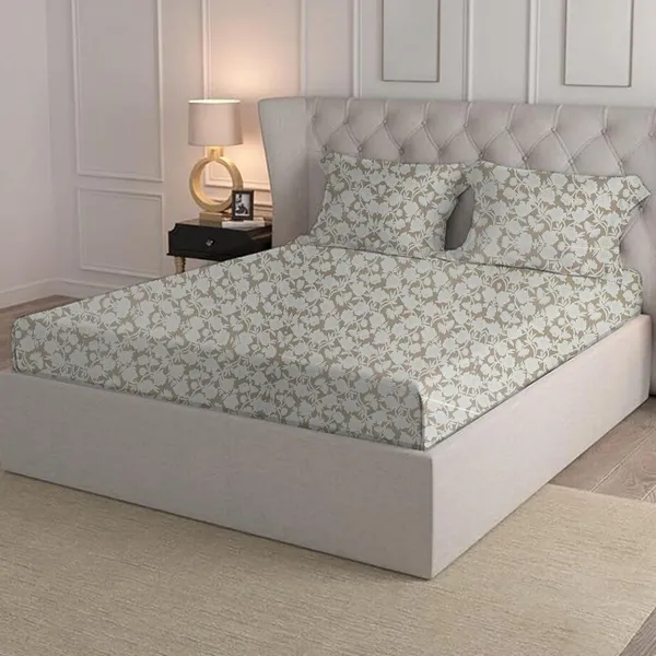 Cream_Microfiber_Fitted_Bedsheet_With_Pillow_Covers_Set