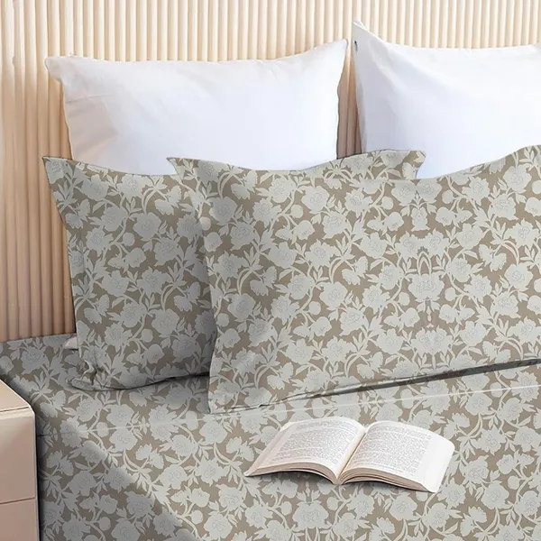 Cream_Microfiber_Fitted_Bedsheet_With_Pillow_Covers_Set