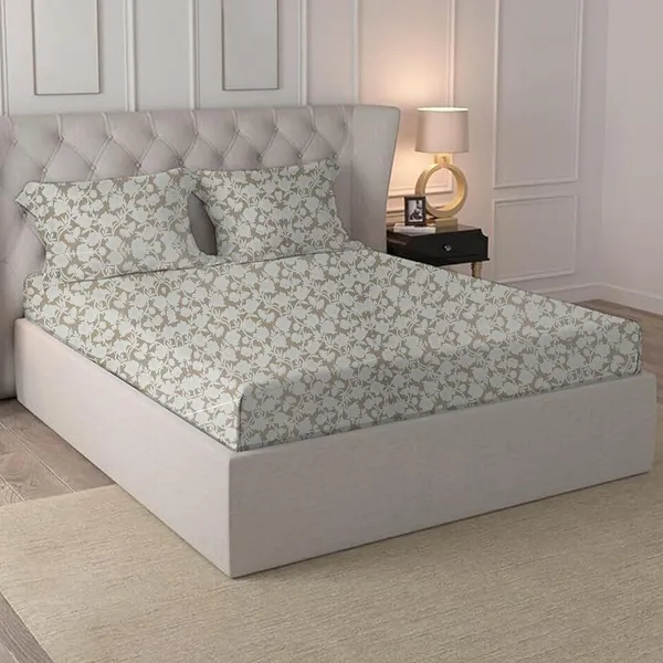 Cream_Microfiber_Fitted_Bedsheet_With_Pillow_Covers_Set