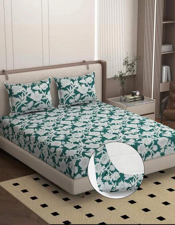 Teal_Microfiber_Fitted_Bedsheet_Set_With_Pillow_Covers