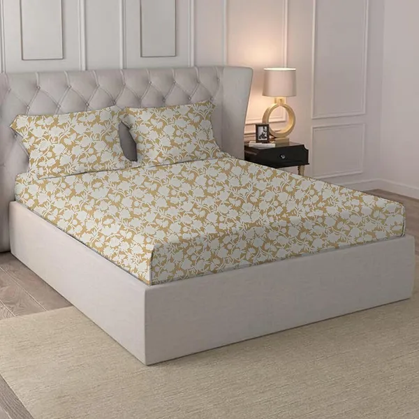 Beige_Microfiber_Fitted_Bedsheet_Set_With_Pillow_Covers