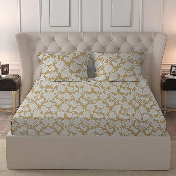 Beige_Microfiber_Fitted_Bedsheet_Set_With_Pillow_Covers