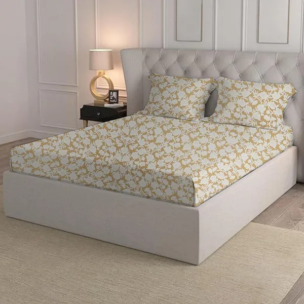 Beige_Microfiber_Fitted_Bedsheet_Set_With_Pillow_Covers