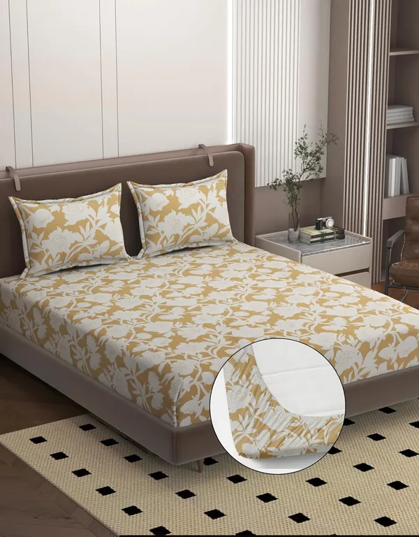 Beige_Microfiber_Fitted_Bedsheet_Set_With_Pillow_Covers