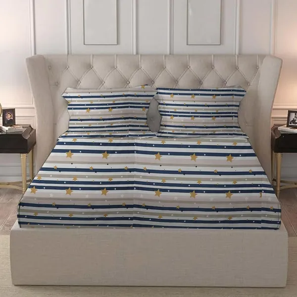 Multicolor_Microfiber_Fitted_Bedsheet_With_Pillow_Covers_Set_For_Double_Bed