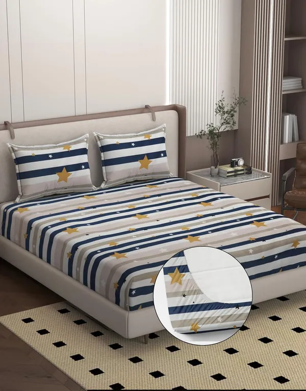 Multicolor_Microfiber_Fitted_Bedsheet_With_Pillow_Covers_Set_For_Double_Bed