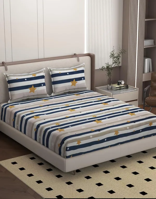 Multicolor_Microfiber_Fitted_Bedsheet_With_Pillow_Covers_Set_For_Double_Bed