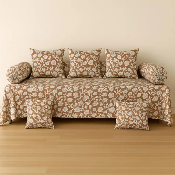 Brown_Microfiber_Diwan_Set_With_Bedsheet_And_Cushion_Covers