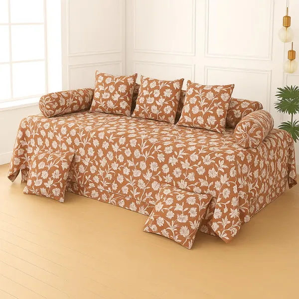 Brown_Microfiber_Diwan_Set_With_Bedsheet_And_Cushion_Covers