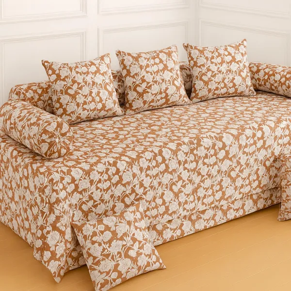 Brown_Microfiber_Diwan_Set_With_Bedsheet_And_Cushion_Covers