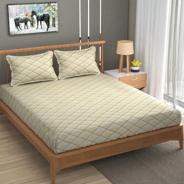 Beige_Cotton_Fitted_Bedsheet_With_Pillow_Covers