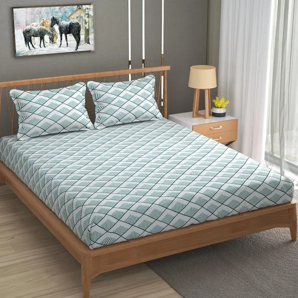 Green_Cotton_Fitted_Bedsheet_With_Pillow_Covers