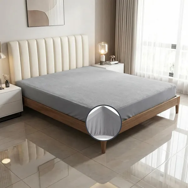 Gray_Waterproof_Cotton_Mattress_Protector