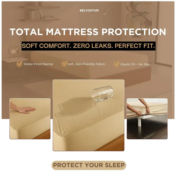 Beige_Waterproof_Cotton_Mattress_Protector