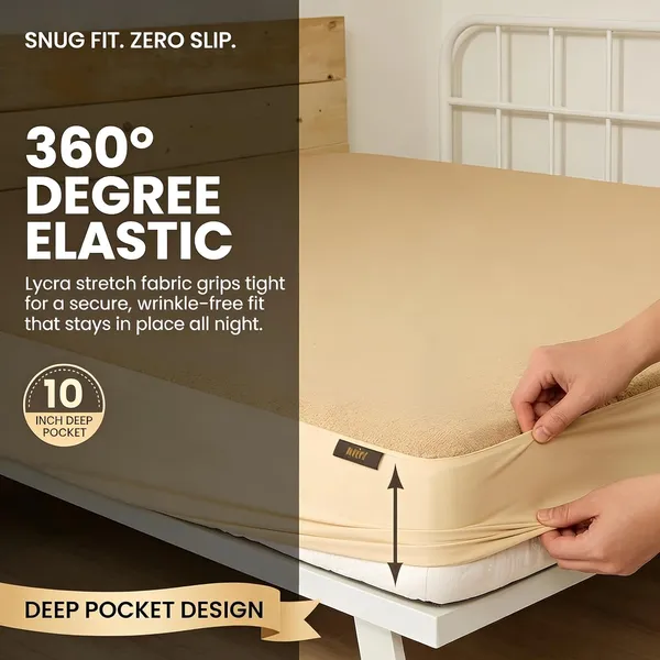Beige_Waterproof_Cotton_Mattress_Protector