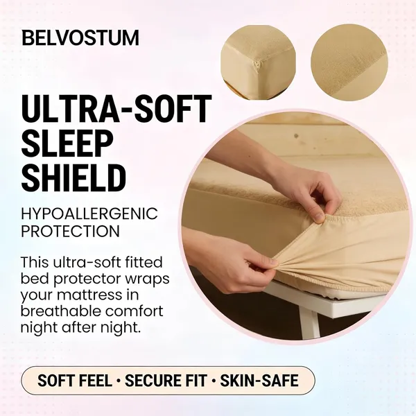 Beige_Waterproof_Cotton_Mattress_Protector