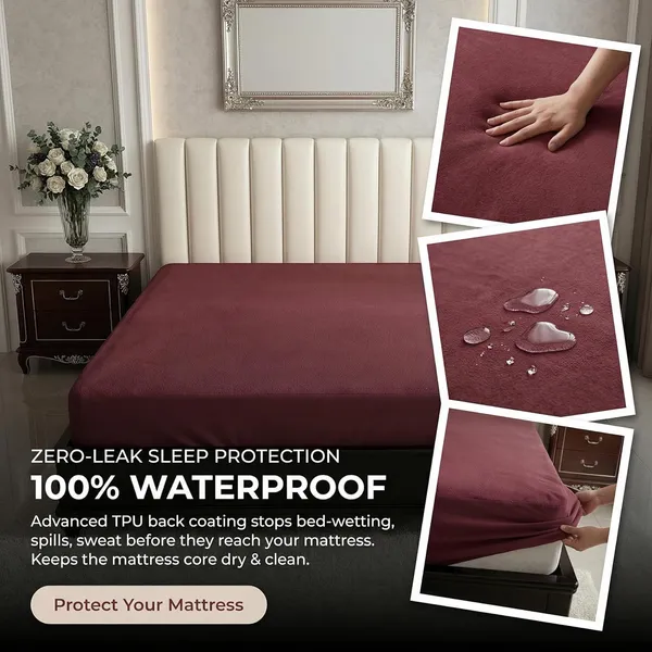 Maroon_Waterproof_Cotton_Mattress_Protector