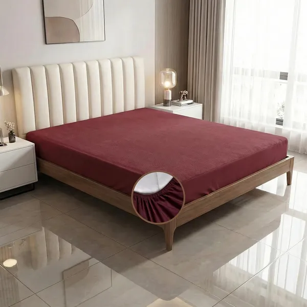 Maroon_Waterproof_Cotton_Mattress_Protector