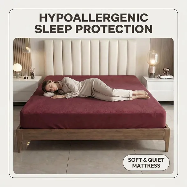 Maroon_Waterproof_Cotton_Mattress_Protector