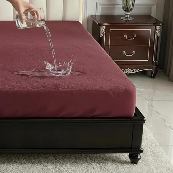 Maroon_Waterproof_Cotton_Mattress_Protector