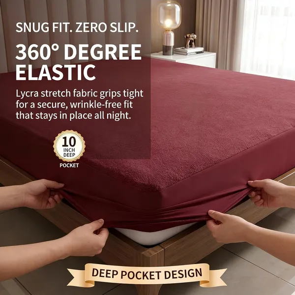 Maroon_Waterproof_Cotton_Mattress_Protector