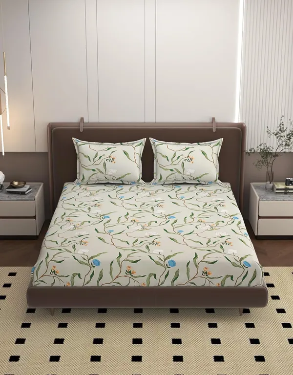 Multicolor_Cotton_Double_Fitted_Bedsheet_With_Pillow_Covers