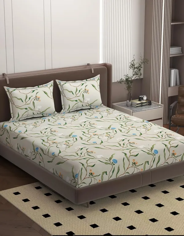 Multicolor_Cotton_Double_Fitted_Bedsheet_With_Pillow_Covers