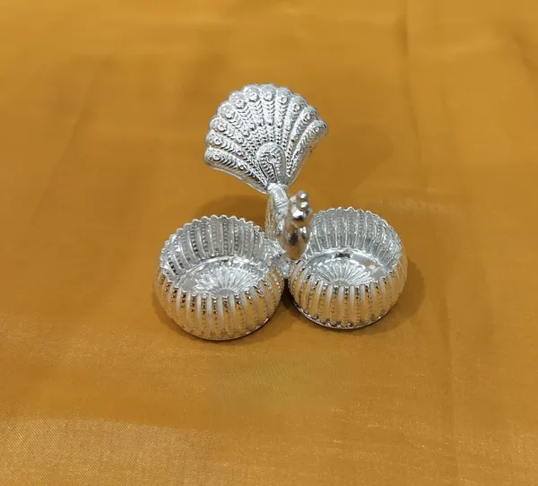 Germen_Silver_Elegant_Silver_Toned_Peacock_Kumkum_Box_Set
