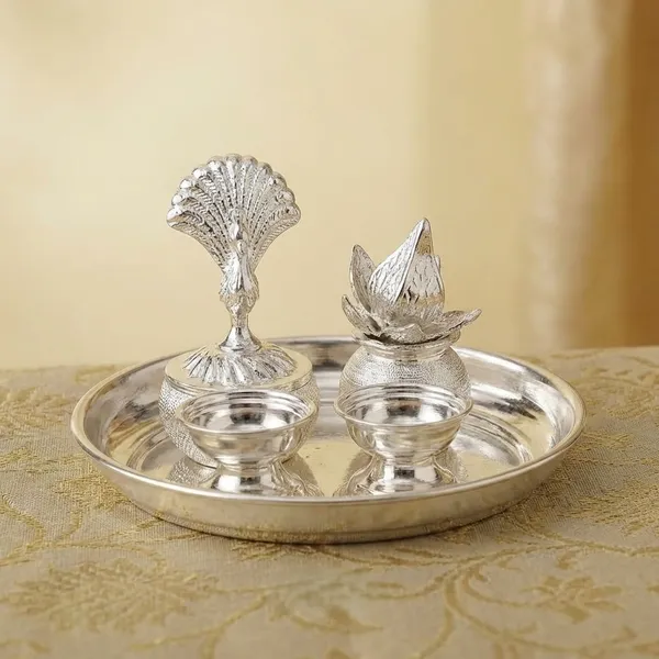 Germen_Silver_Plated_Pooja_Thali_Set_With_Decorative_Peacock_And_Shell