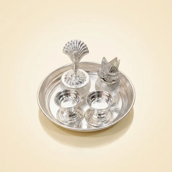 Germen_Silver_Plated_Pooja_Thali_Set_With_Decorative_Peacock_And_Shell