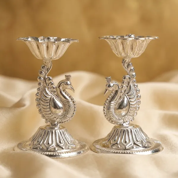 Germen_Silver_Toned_Peacock_Candle_Holders_Diya_Stands