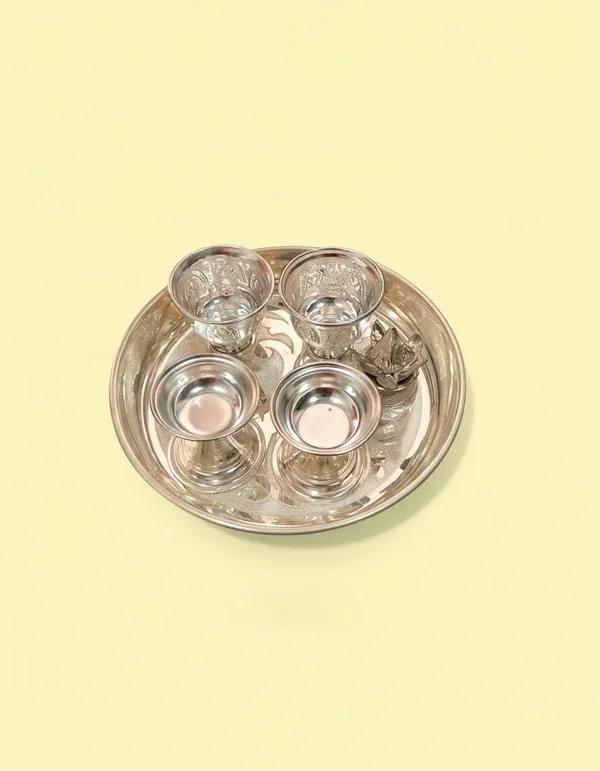 Germen_Silver_Toned_Metal_Pooja_Thali_Set_With_4_Pieces
