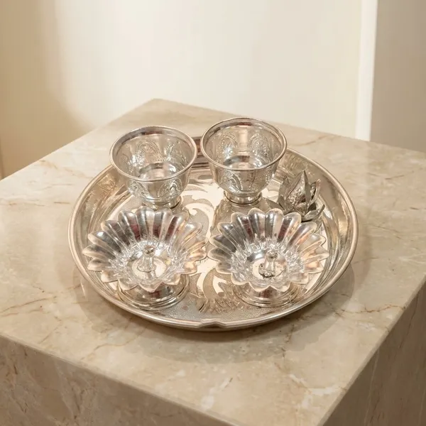Germen_Silver_Pooja_Thali_Set_With_Diyas_And_Glasses