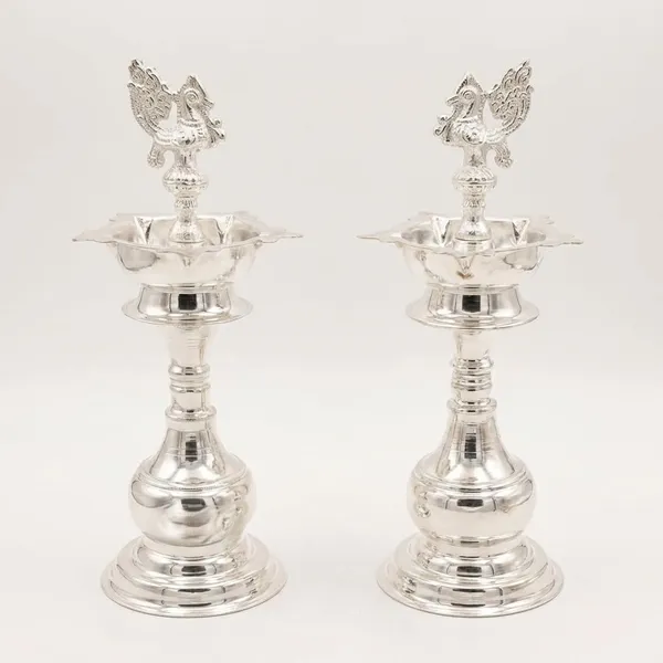 Germen_Silver_Peacock_Decorative_Oil_Lamp_Set_Pair